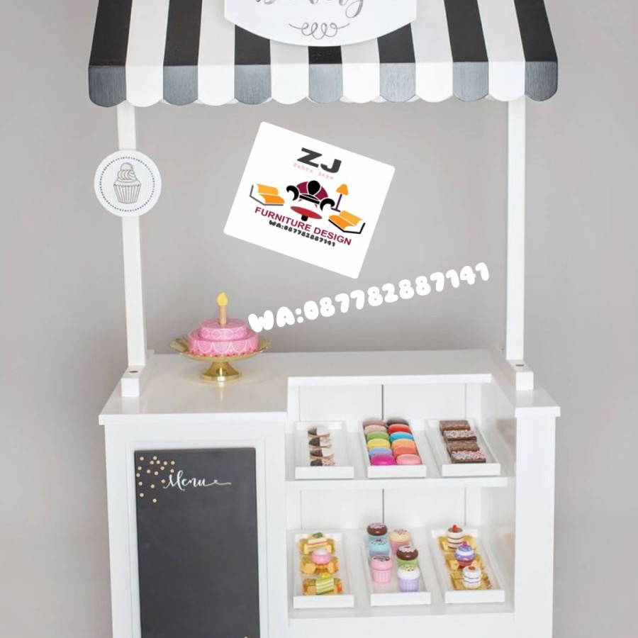 Gerobak unik buat jualan roti/kue kayu jati belanda - semua warna, All Size